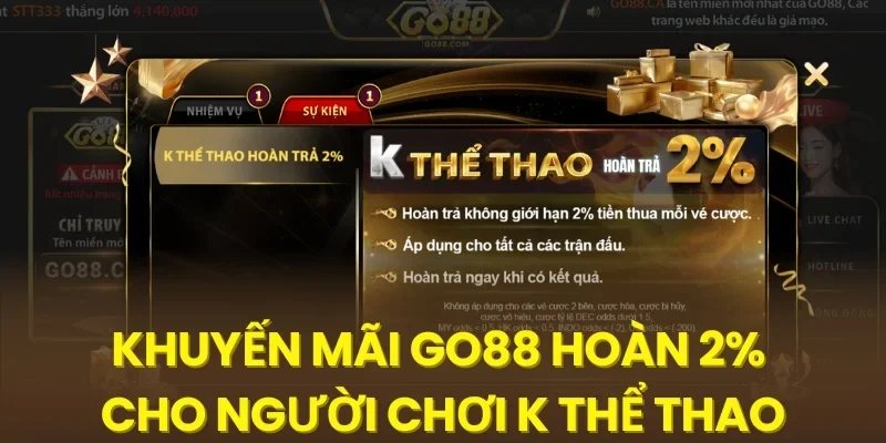 Khuyến mãi Go88 hoàn 2% cho người chơi K Thể Thao